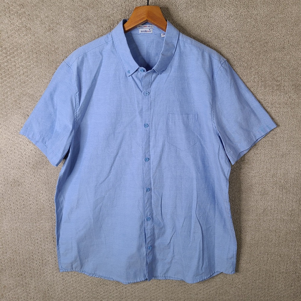 Sodexo Shirt Mens 2XL Blue Button Down Short Sleeve Cotton Blend Casual Workwear